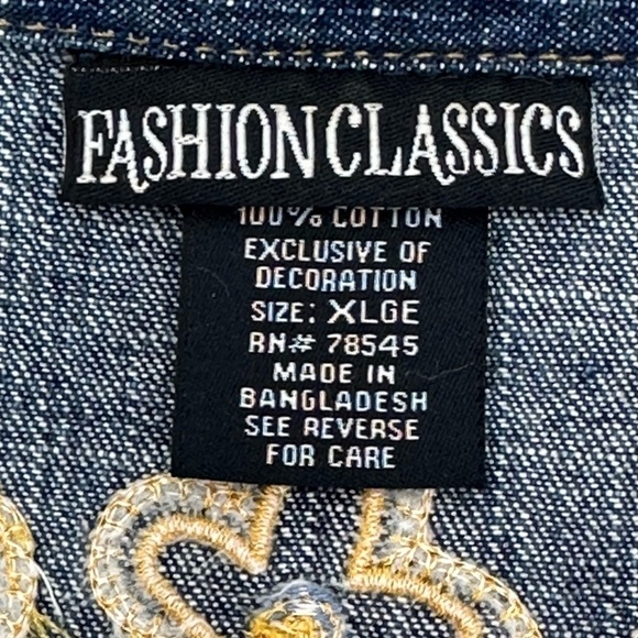 Vtg Fashion Classics Blue Denim Full Zip Jacket XL Floral Embroidery Boxy - Picture 8 of 14